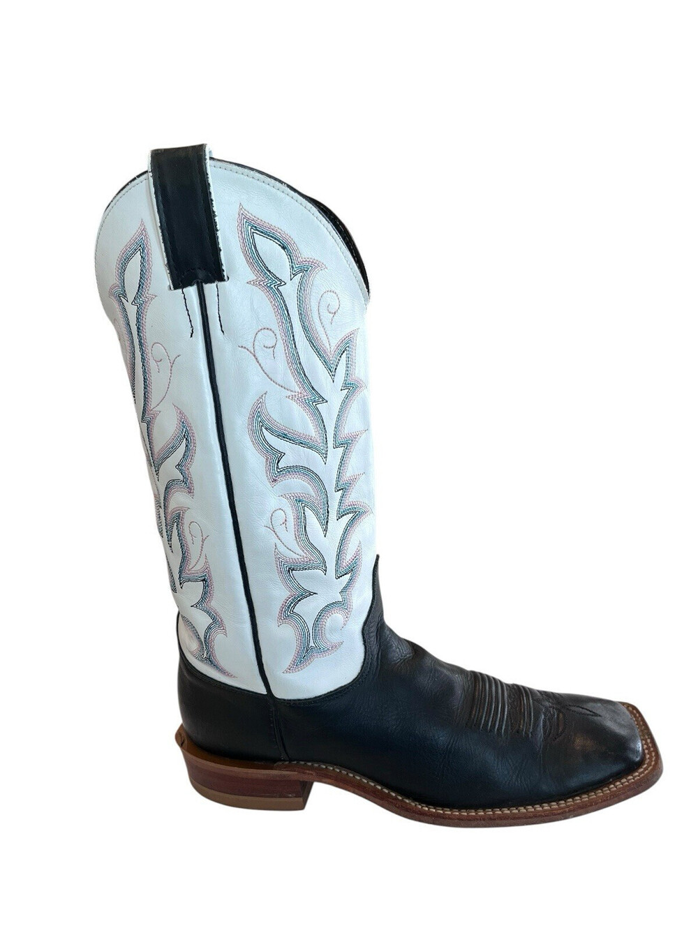 Justin Boots Womens Sz 10B Western Square Toe Black and white Bent Rail 3182.27 - Picture 3 of 8